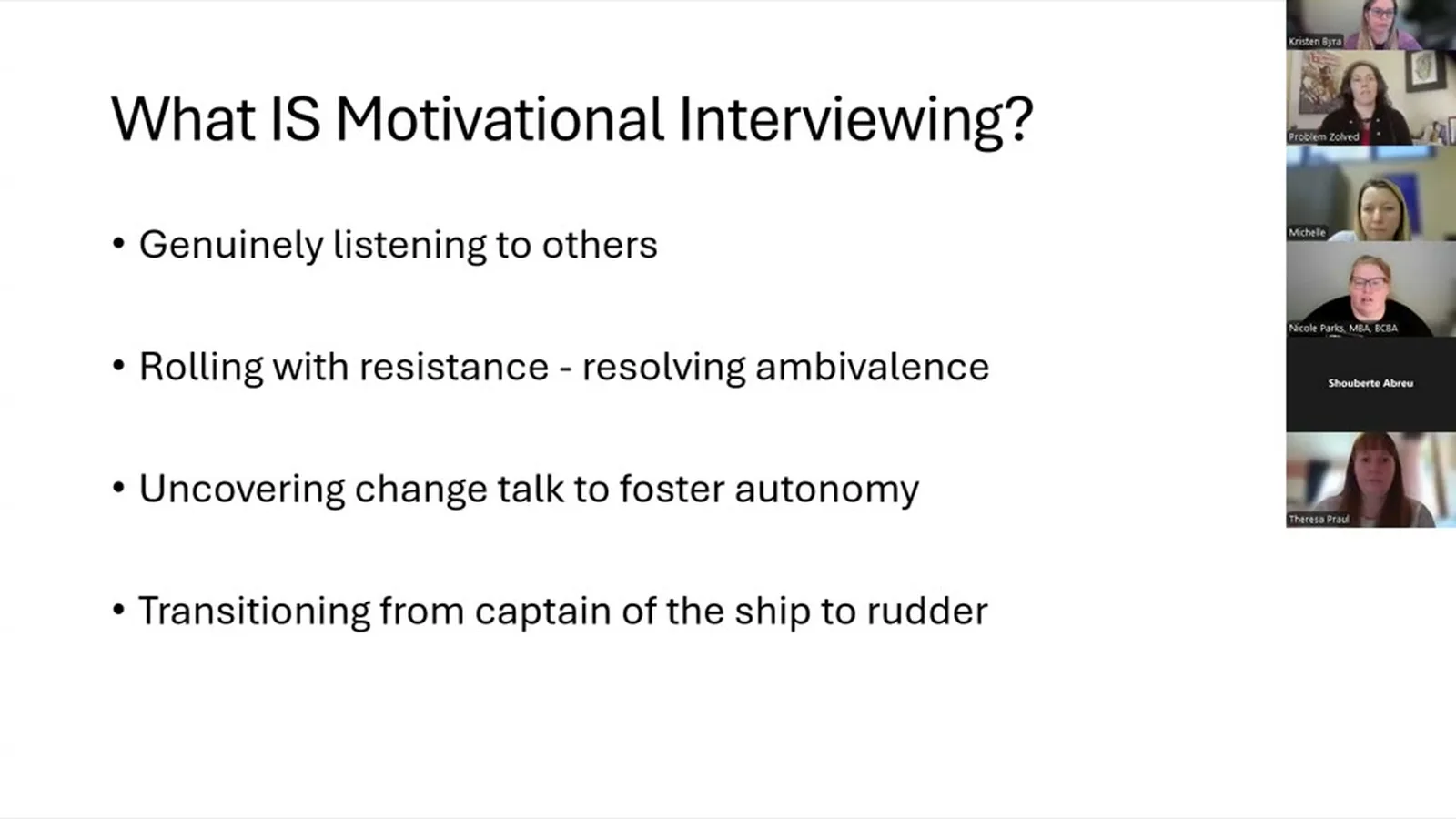 Motivational Interviewing Across Treatment Team Members