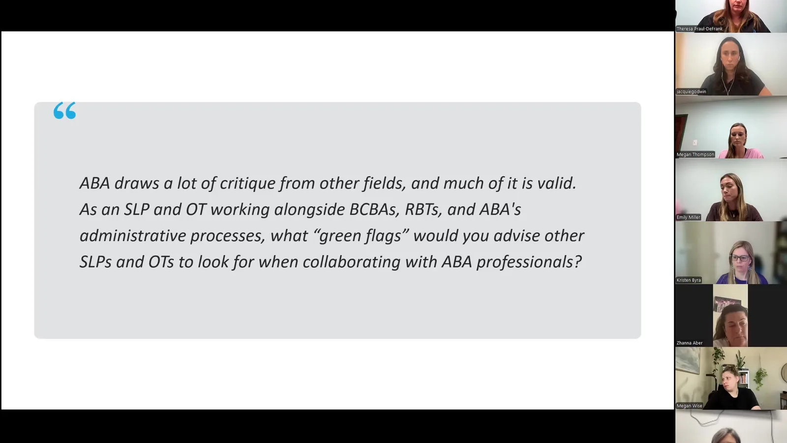 A Panel on Collaboration in Practice: SLP, OT & ABA Services poster